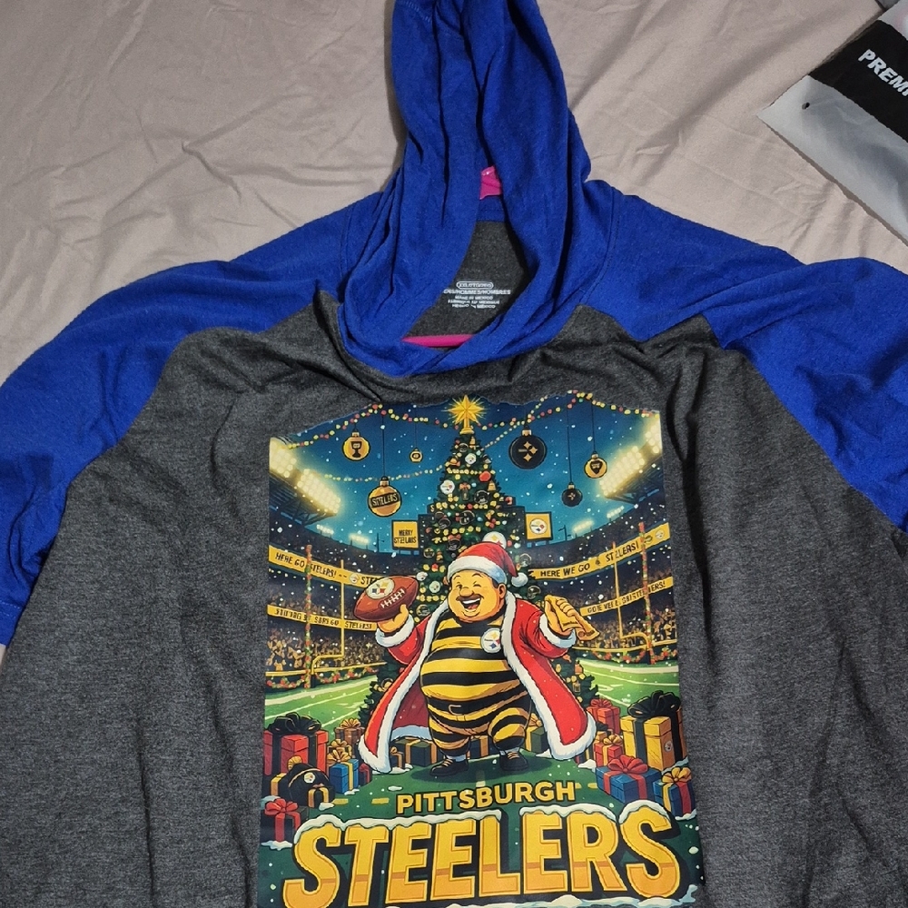 Source Unknown Men's Pittsburgh Steelers Raglan Hoodie - Gray & Blue